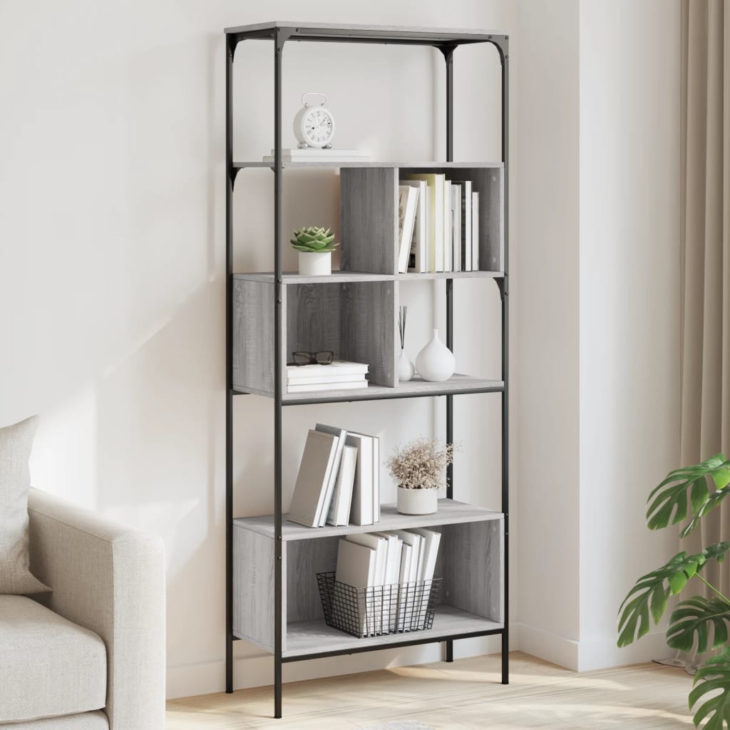 vidaXL Bibliotecă cu 5 niveluri gri sonoma 76x33x188,5cm lemn compozit vidaXL Bibliotecă cu 5 niveluri gri sonoma 76x33x188,5cm lemn compozit