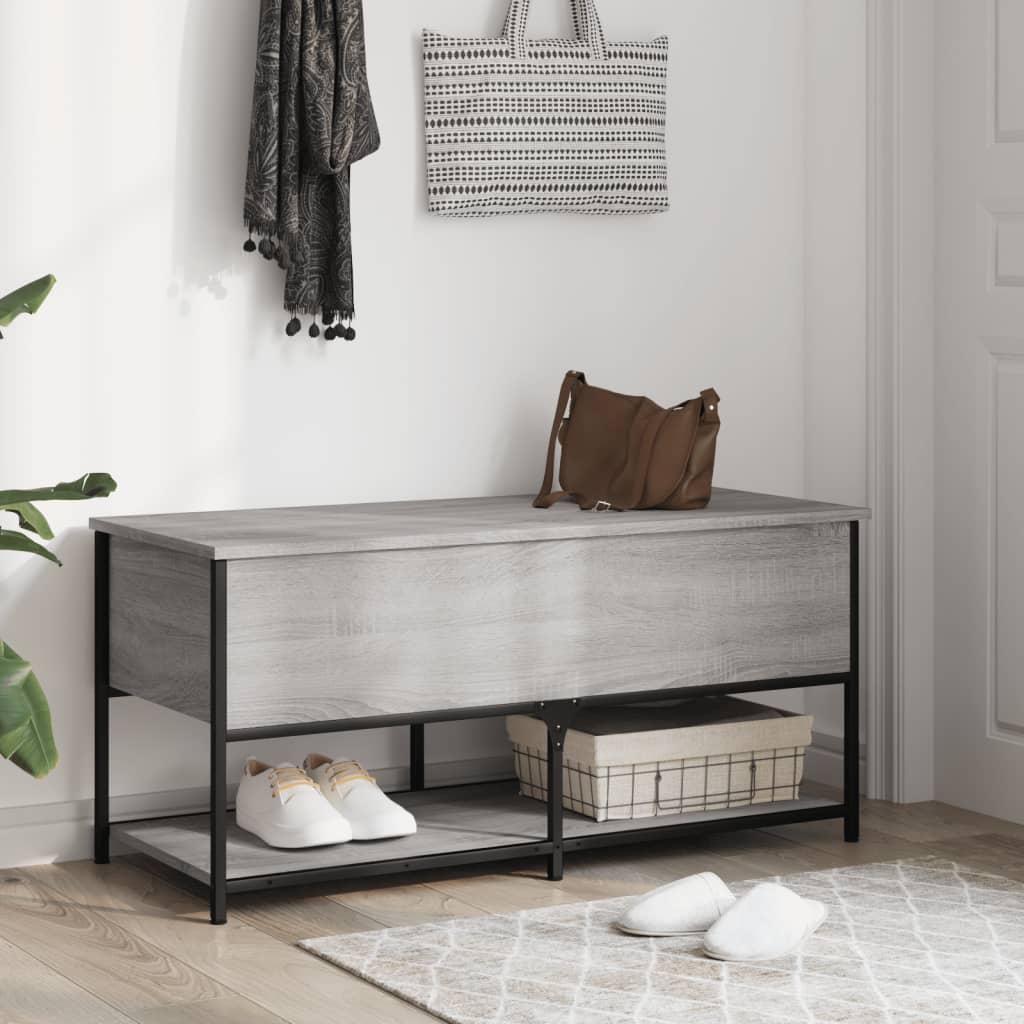 vidaXL Bancă de depozitare, gri sonoma, 100x42,5x47 cm, lemn prelucrat