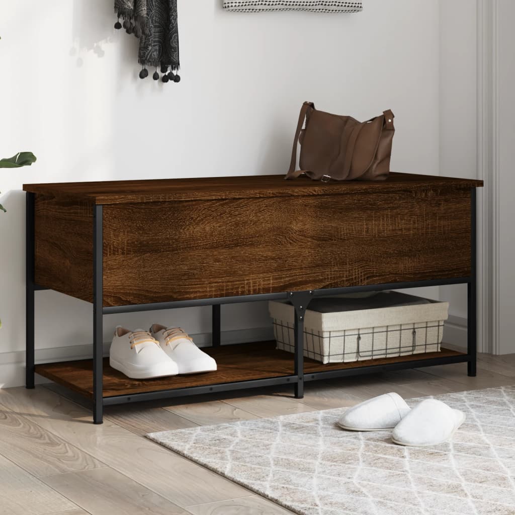 vidaXL Bancă de depozitare, stejar maro, 100x42,5x47cm, lemn prelucrat vidaXL Bancă de depozitare, stejar maro, 100x42,5x47cm, lemn prelucrat
