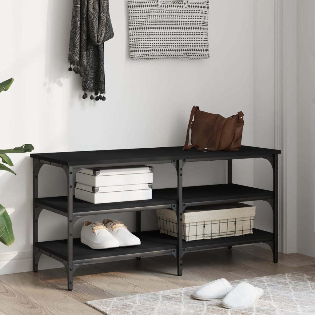 vidaXL Bancă de pantofi, negru, 100x38,5x49 cm, lemn prelucrat vidaXL Bancă de pantofi, negru, 100x38,5x49 cm, lemn prelucrat