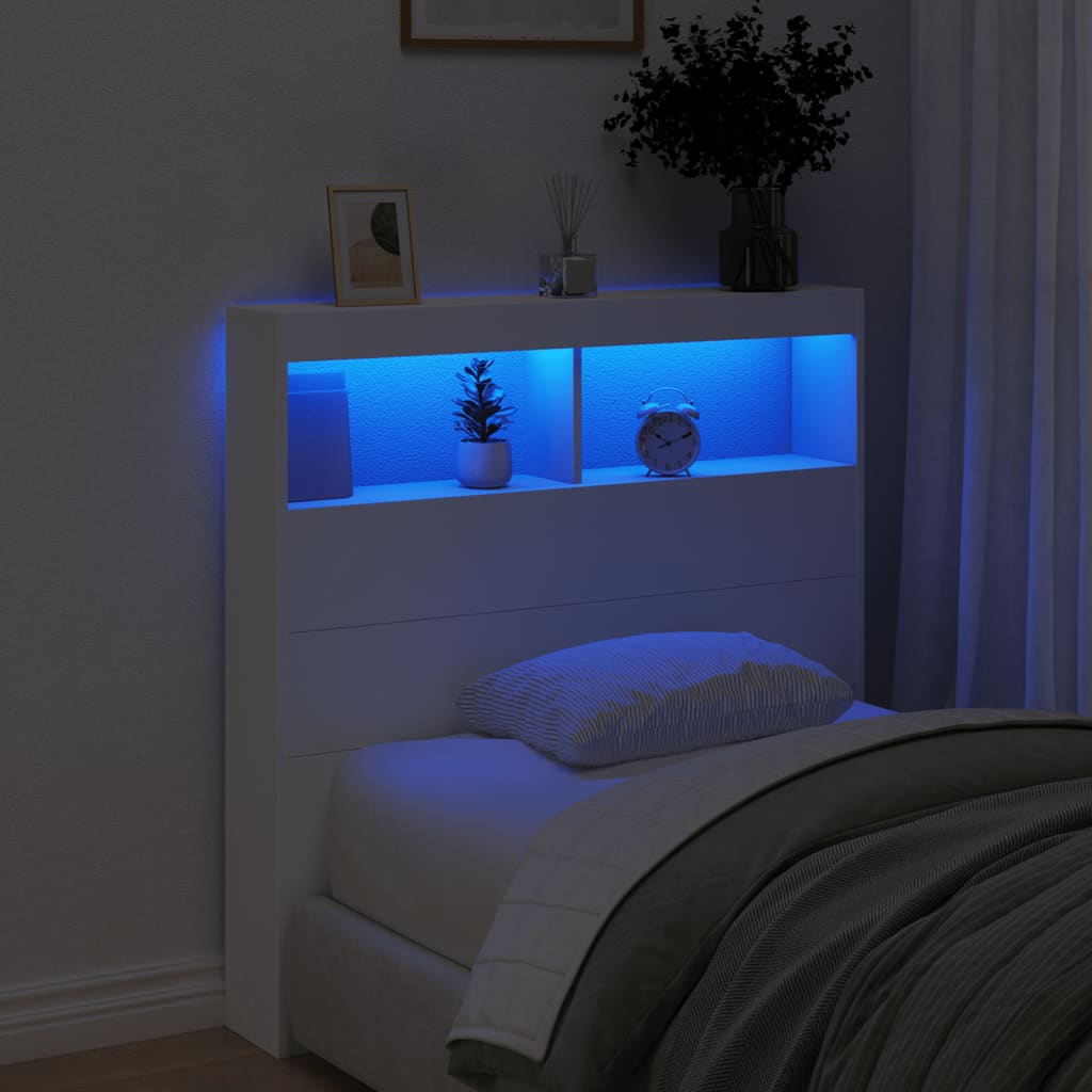 vidaXL Tăblie cu dulap și LED, alb, 100x17x102 cm vidaXL Tăblie cu dulap și LED, alb, 100x17x102 cm