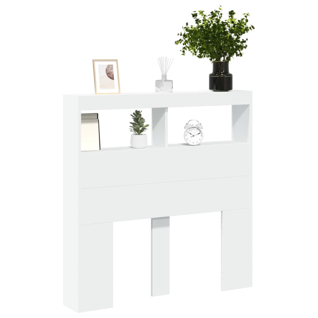 vidaXL Tăblie cu dulap și LED, alb, 100x17x102 cm vidaXL Tăblie cu dulap și LED, alb, 100x17x102 cm