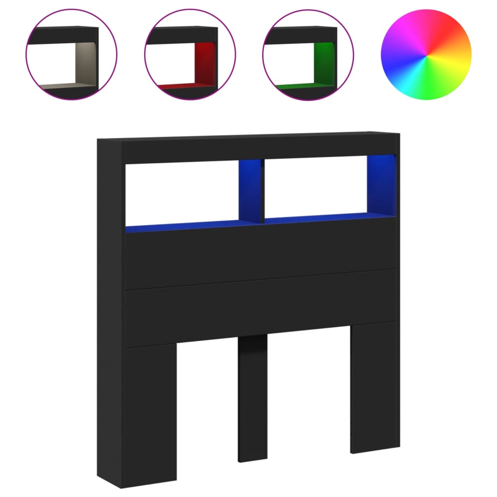 vidaXL Tăblie cu dulap și LED, negru, 100x17x102 cm vidaXL Tăblie cu dulap și LED, negru, 100x17x102 cm