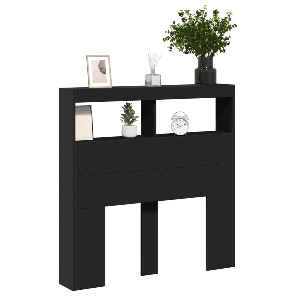 vidaXL Tăblie cu dulap și LED, negru, 100x17x102 cm vidaXL Tăblie cu dulap și LED, negru, 100x17x102 cm