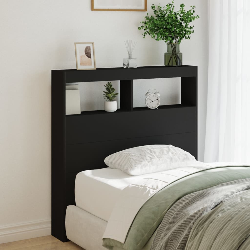 vidaXL Tăblie cu dulap și LED, negru, 100x17x102 cm vidaXL Tăblie cu dulap și LED, negru, 100x17x102 cm