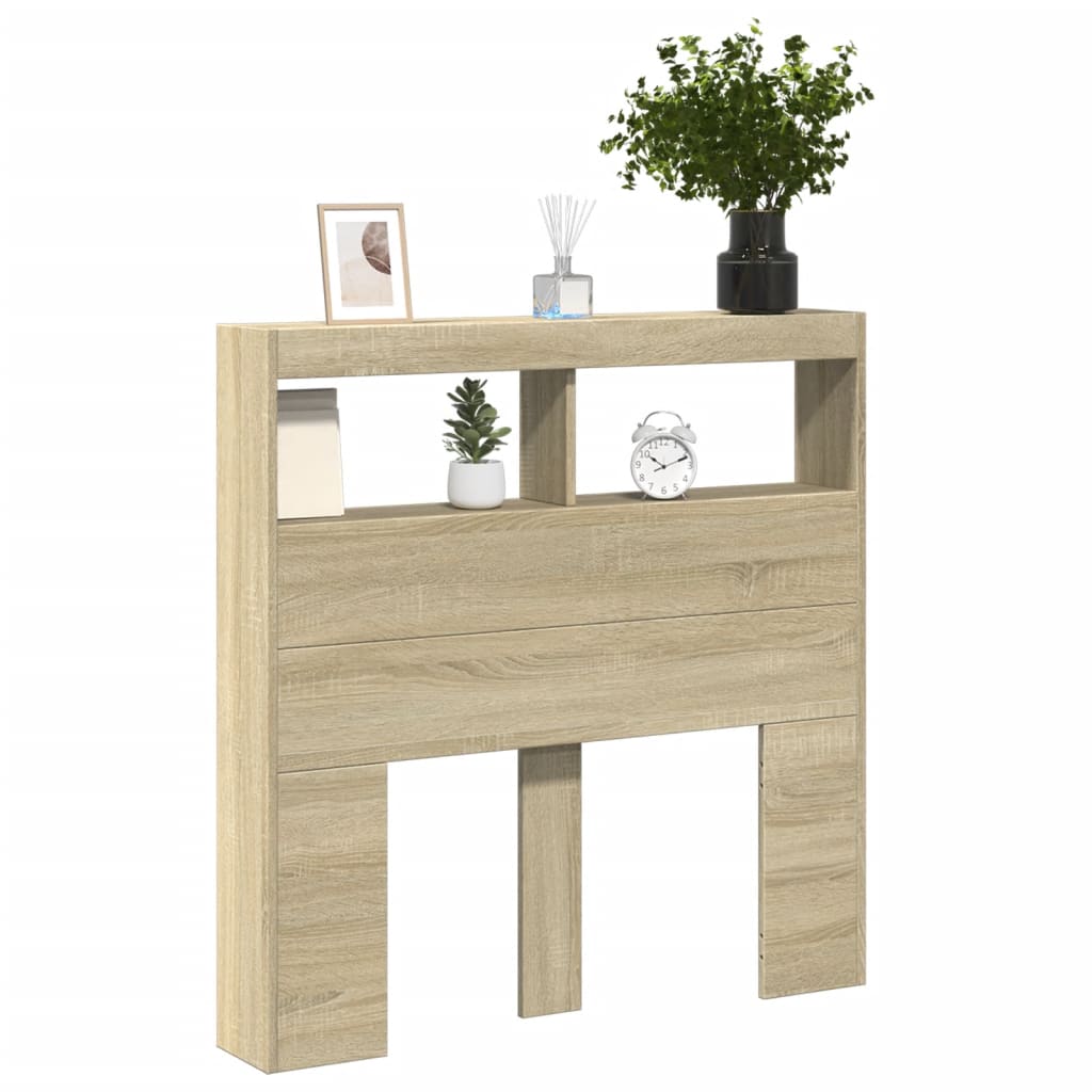 vidaXL Tăblie de pat cu dulap și LED, stejar sonoma, 100x17x102 cm