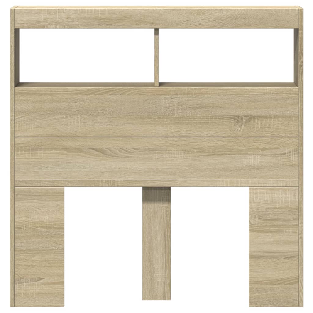 vidaXL Tăblie de pat cu dulap și LED, stejar sonoma, 100x17x102 cm