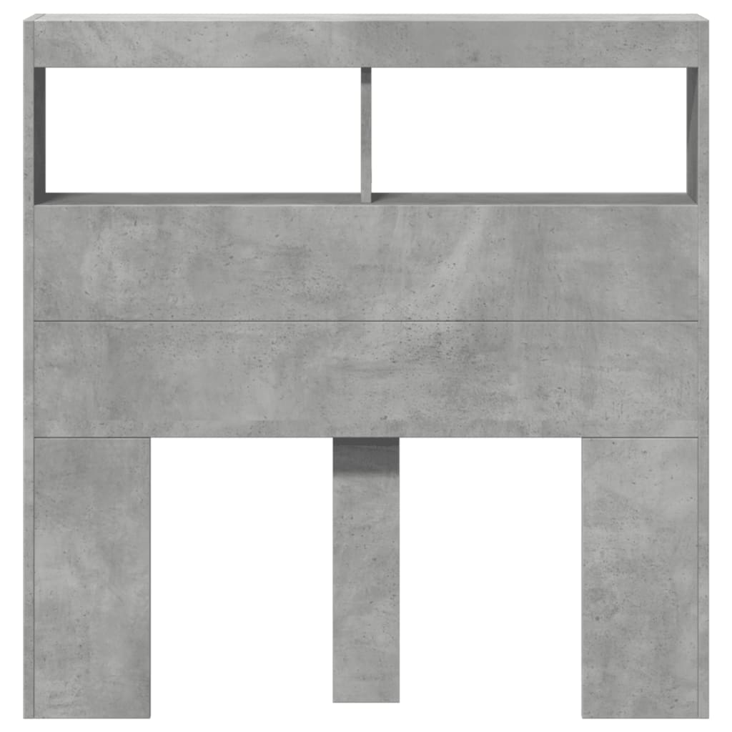 vidaXL Tăblie de pat cu dulap și LED, gri beton, 100x17x102 cm