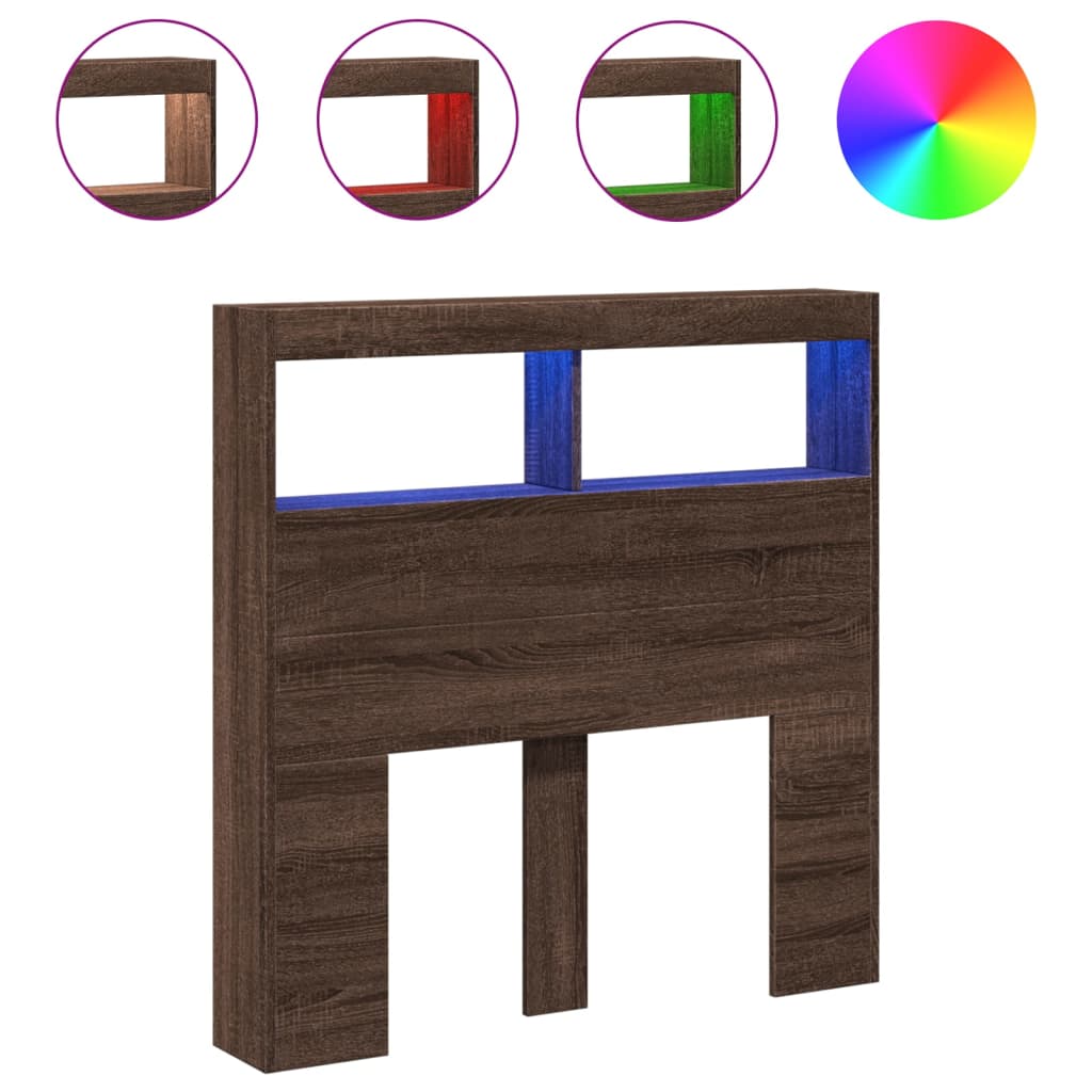 vidaXL Tăblie de pat cu dulap și LED, stejar maro, 100x17x102 cm vidaXL Tăblie de pat cu dulap și LED, stejar maro, 100x17x102 cm