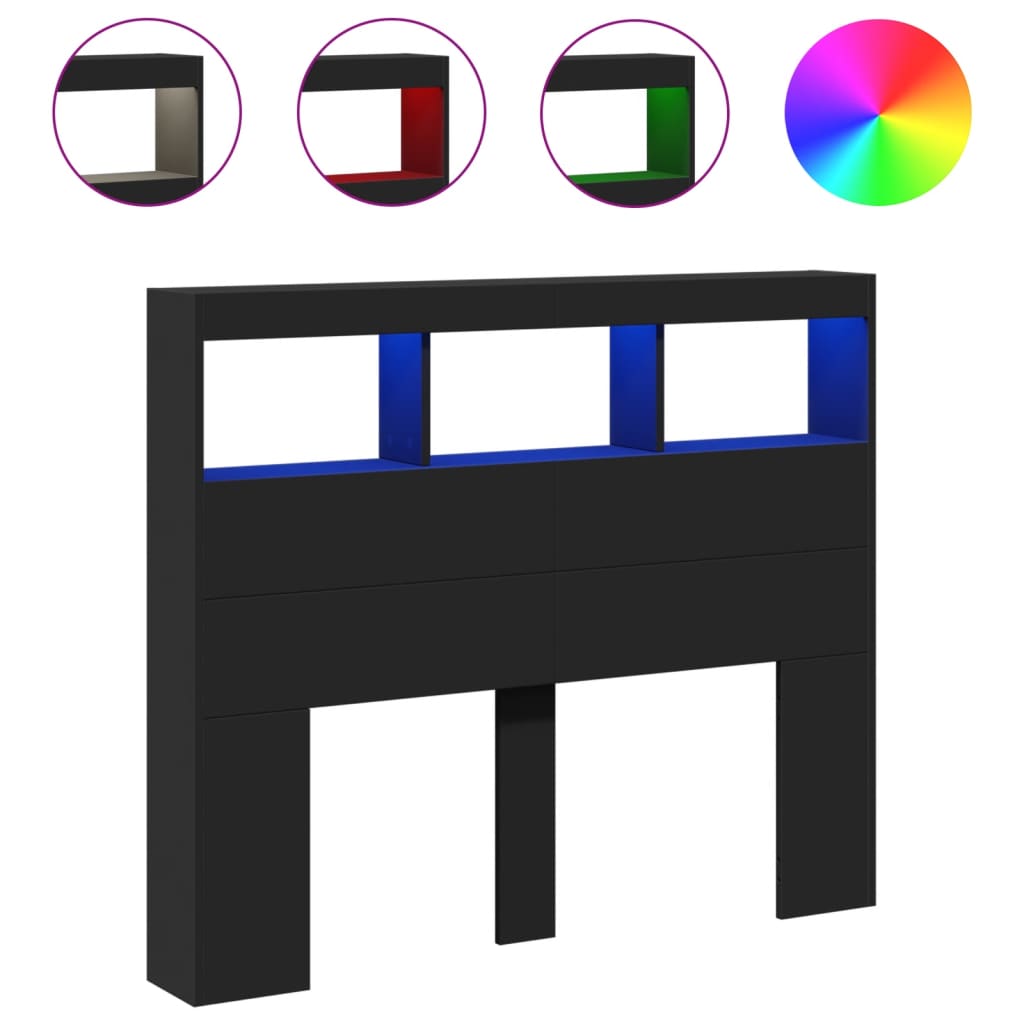 vidaXL Tăblie cu dulap și LED, negru, 120x17x102 cm vidaXL Tăblie cu dulap și LED, negru, 120x17x102 cm