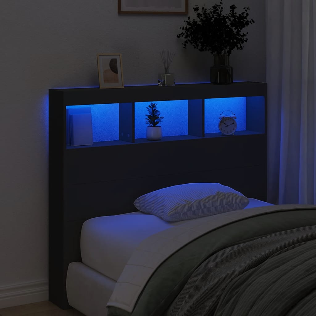 vidaXL Tăblie cu dulap și LED, negru, 120x17x102 cm vidaXL Tăblie cu dulap și LED, negru, 120x17x102 cm