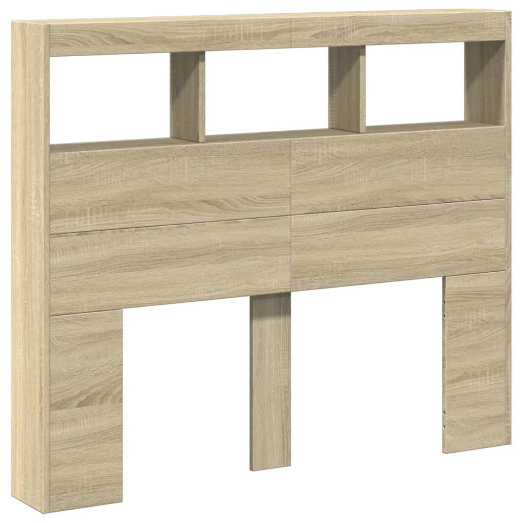 vidaXL Tăblie de pat cu dulap și LED, stejar sonoma, 120x17x102 cm