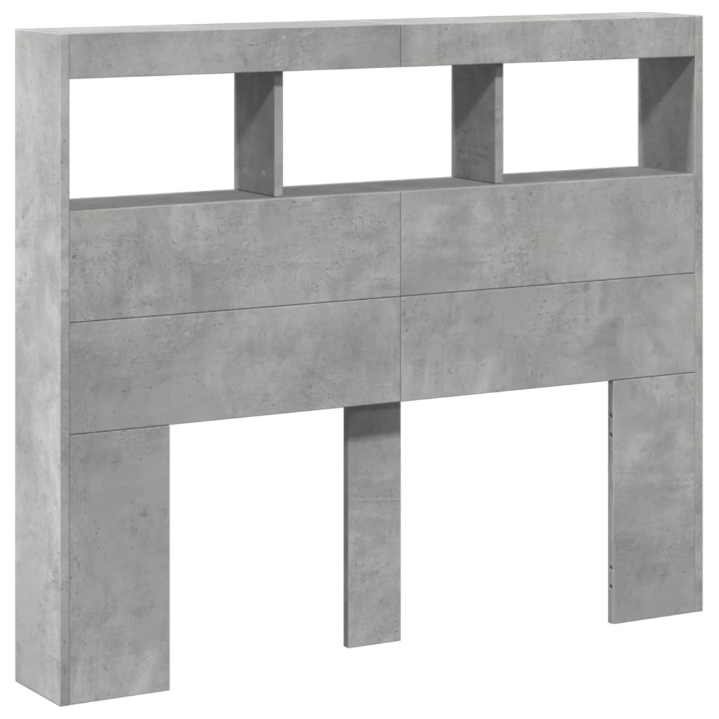 vidaXL Tăblie de pat cu dulap și LED, gri beton, 120x17x102 cm
