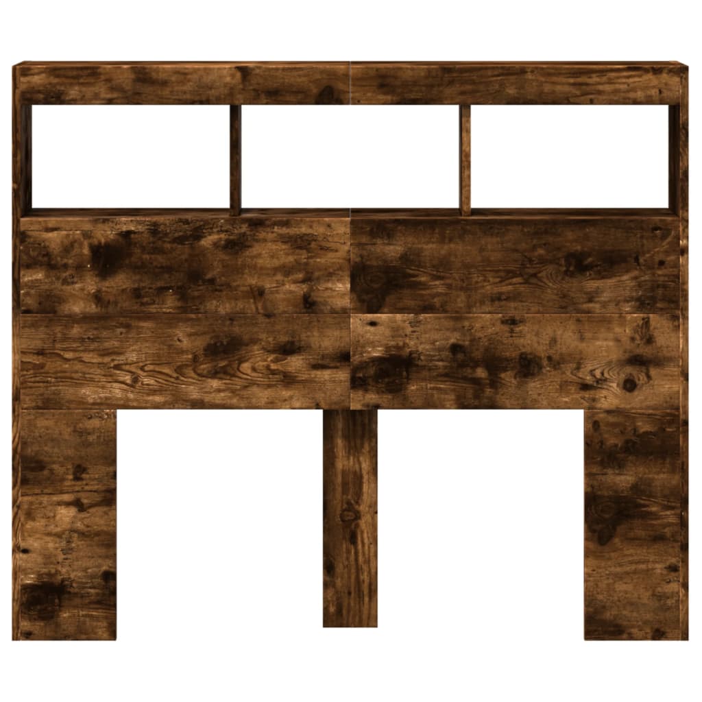 vidaXL Tăblie de pat cu dulap și LED, stejar fumuriu, 120x17x102 cm vidaXL Tăblie de pat cu dulap și LED, stejar fumuriu, 120x17x102 cm