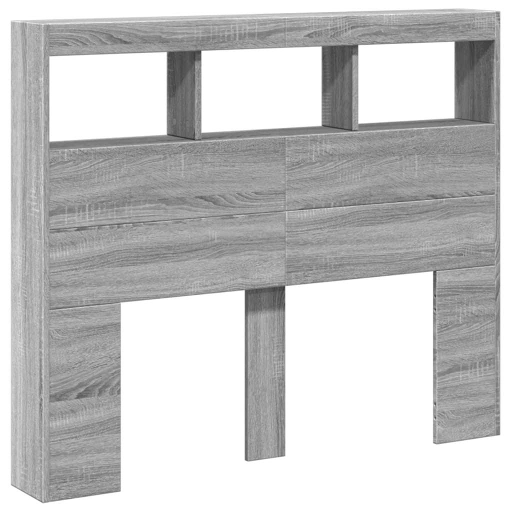 vidaXL Tăblie de pat cu dulap și LED, gri sonoma, 120x17x102 cm