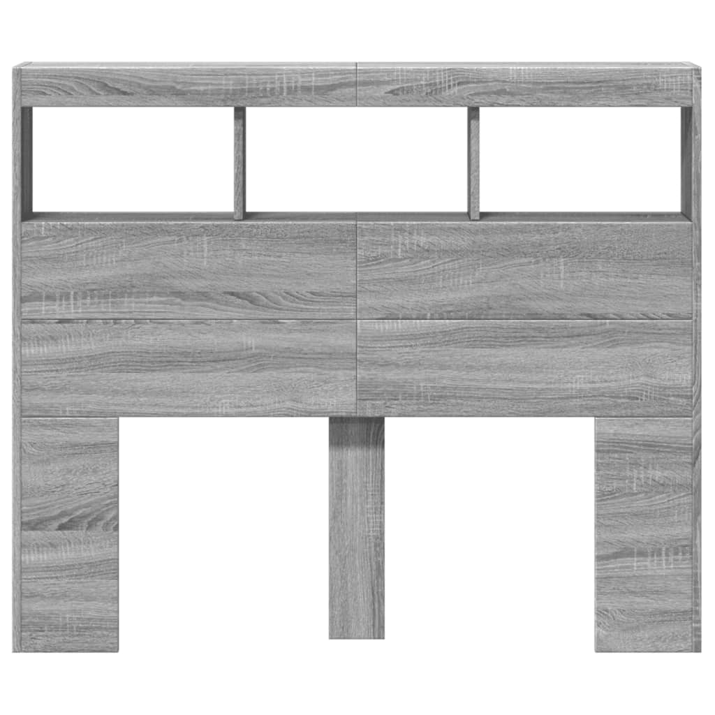 vidaXL Tăblie de pat cu dulap și LED, gri sonoma, 120x17x102 cm