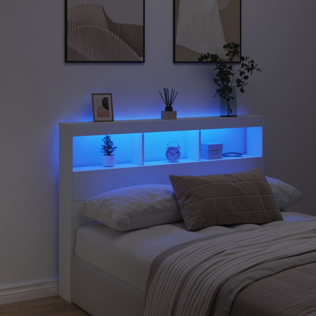 vidaXL Tăblie cu dulap și LED, alb, 140x17x102 cm vidaXL Tăblie cu dulap și LED, alb, 140x17x102 cm