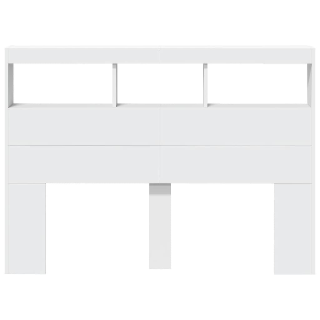 vidaXL Tăblie cu dulap și LED, alb, 140x17x102 cm vidaXL Tăblie cu dulap și LED, alb, 140x17x102 cm