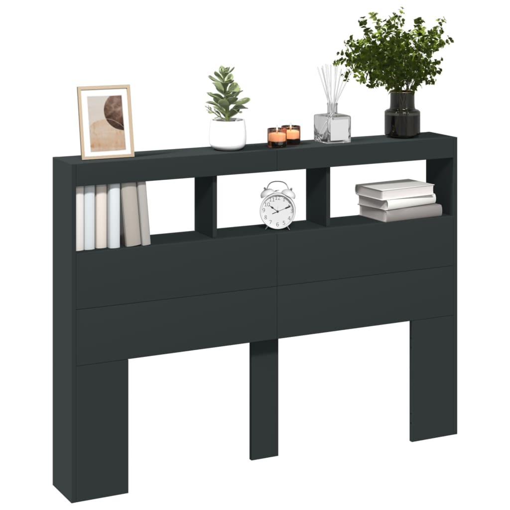 vidaXL Tăblie cu dulap și LED, negru, 140x17x102 cm vidaXL Tăblie cu dulap și LED, negru, 140x17x102 cm