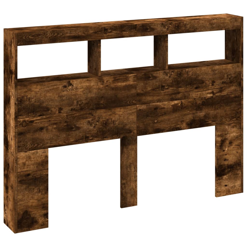 vidaXL Tăblie de pat cu dulap și LED, stejar fumuriu, 140x17x102 cm vidaXL Tăblie de pat cu dulap și LED, stejar fumuriu, 140x17x102 cm