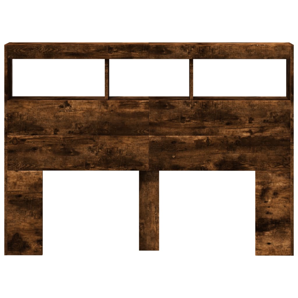 vidaXL Tăblie de pat cu dulap și LED, stejar fumuriu, 140x17x102 cm vidaXL Tăblie de pat cu dulap și LED, stejar fumuriu, 140x17x102 cm