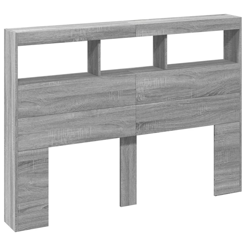 vidaXL Tăblie de pat cu dulap și LED, gri sonoma, 140x17x102 cm