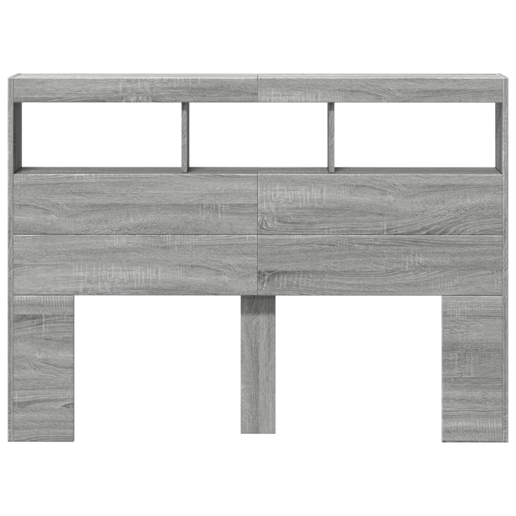 vidaXL Tăblie de pat cu dulap și LED, gri sonoma, 140x17x102 cm