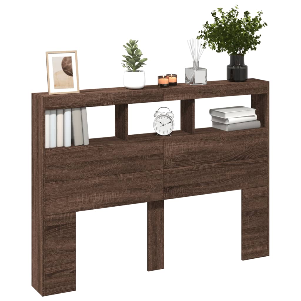 vidaXL Tăblie de pat cu dulap și LED, stejar maro, 140x17x102 cm vidaXL Tăblie de pat cu dulap și LED, stejar maro, 140x17x102 cm