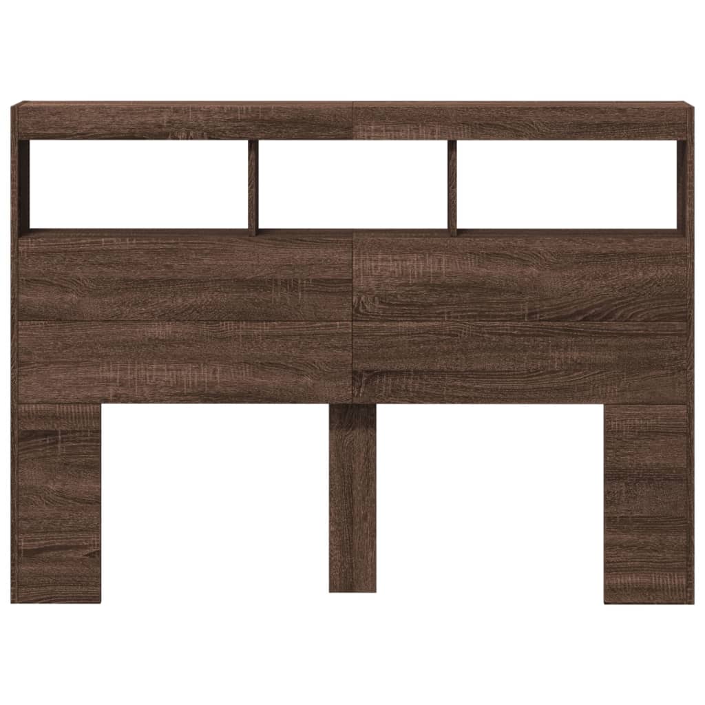vidaXL Tăblie de pat cu dulap și LED, stejar maro, 140x17x102 cm vidaXL Tăblie de pat cu dulap și LED, stejar maro, 140x17x102 cm