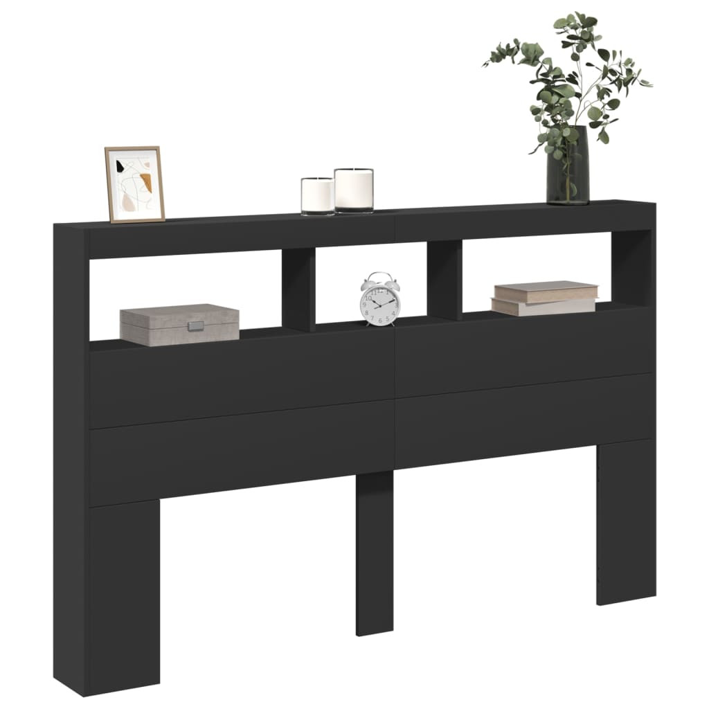 vidaXL Tăblie cu dulap și LED, negru, 160x17x102 cm vidaXL Tăblie cu dulap și LED, negru, 160x17x102 cm