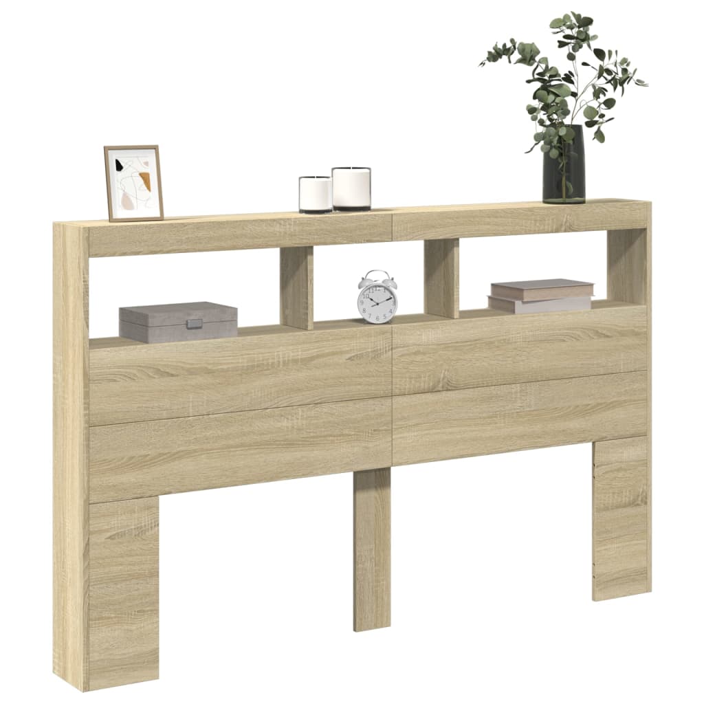 vidaXL Tăblie de pat cu dulap și LED, stejar sonoma, 160x17x102 cm