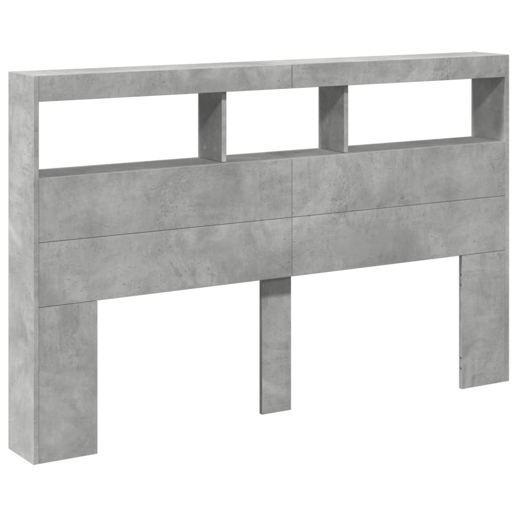vidaXL Tăblie de pat cu dulap și LED, gri beton, 160x17x102 cm