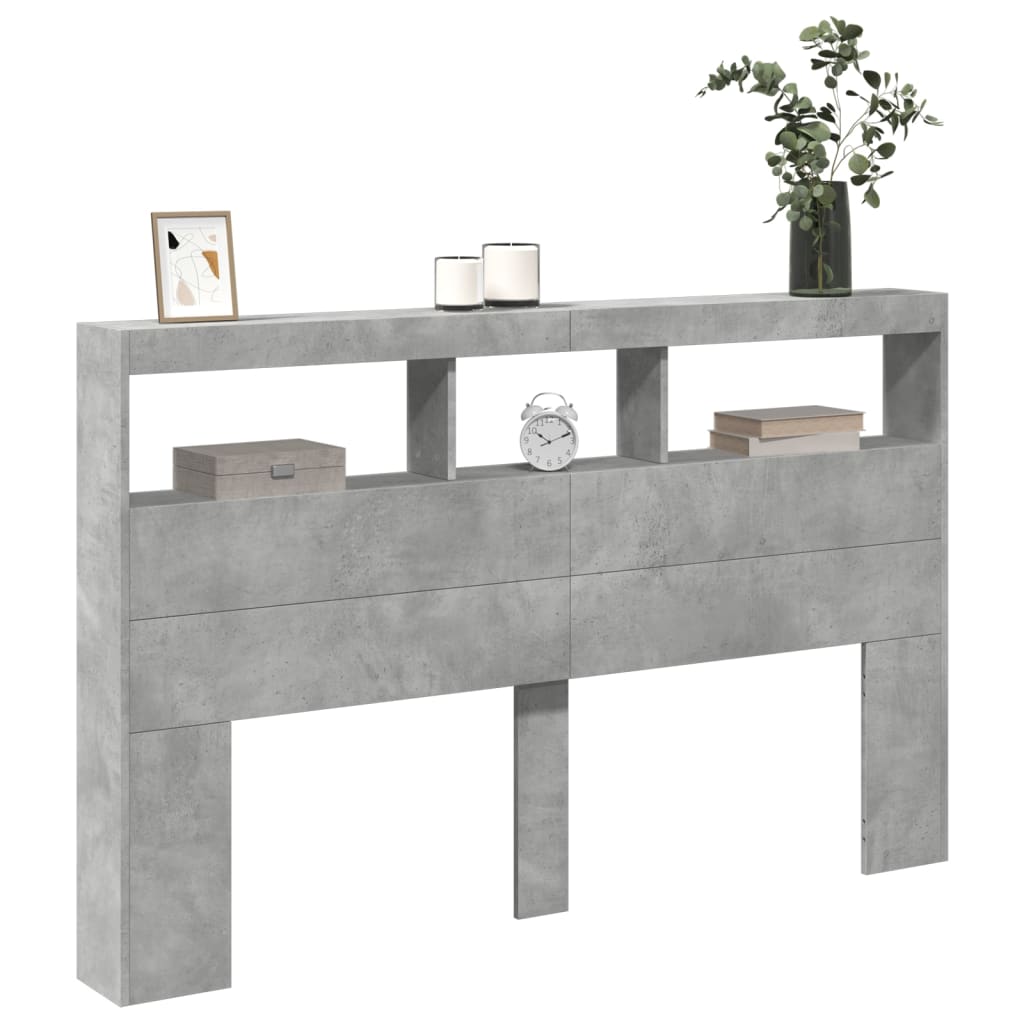 vidaXL Tăblie de pat cu dulap și LED, gri beton, 160x17x102 cm