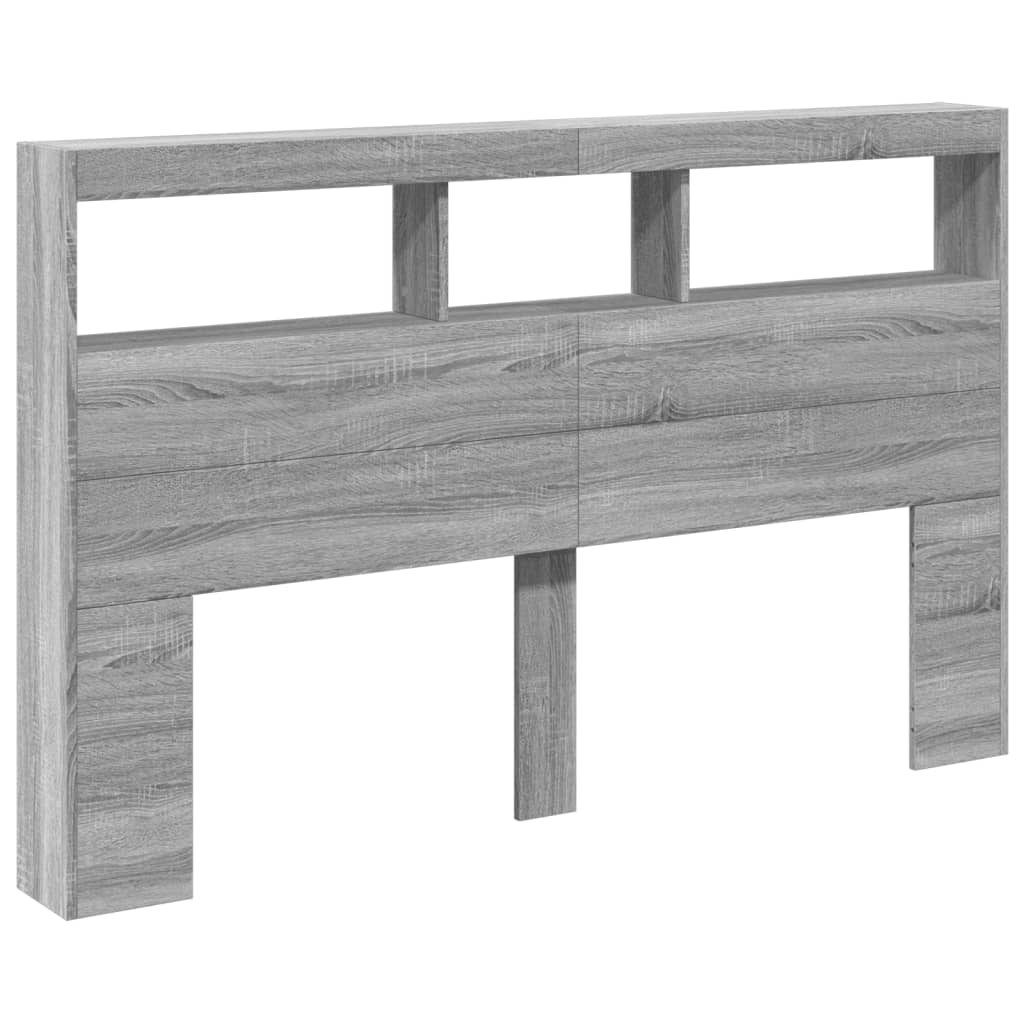 vidaXL Tăblie de pat cu dulap și LED, gri sonoma, 160x17x102 cm