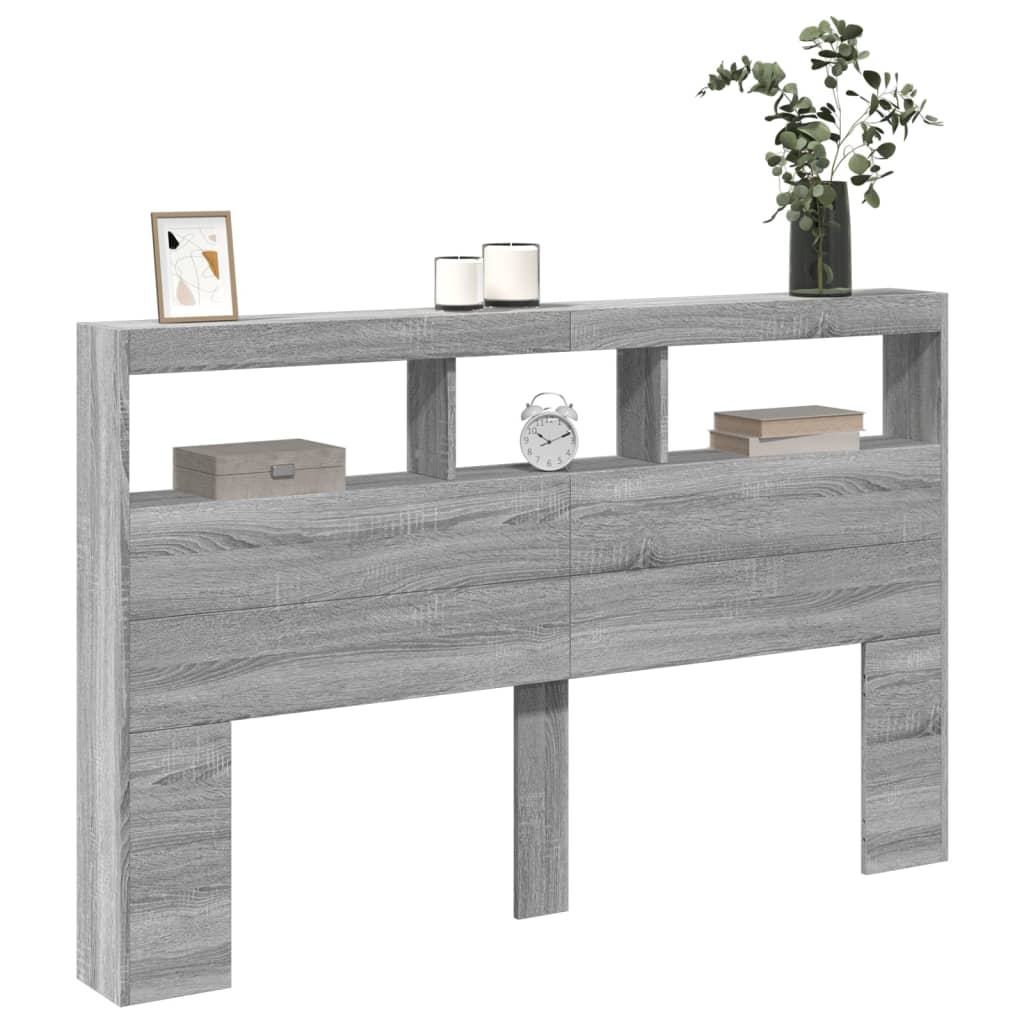 vidaXL Tăblie de pat cu dulap și LED, gri sonoma, 160x17x102 cm