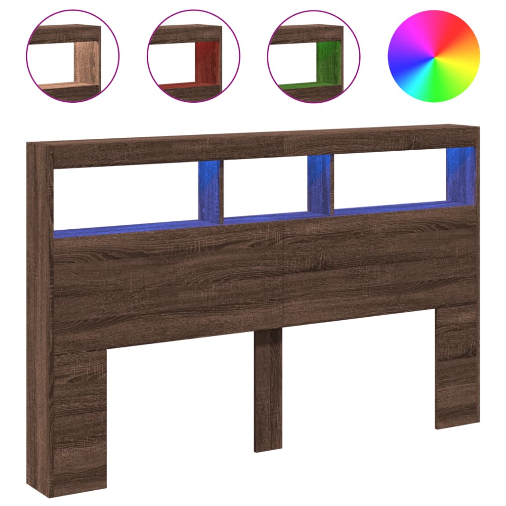vidaXL Tăblie de pat cu dulap și LED, stejar maro, 160x17x102 cm vidaXL Tăblie de pat cu dulap și LED, stejar maro, 160x17x102 cm