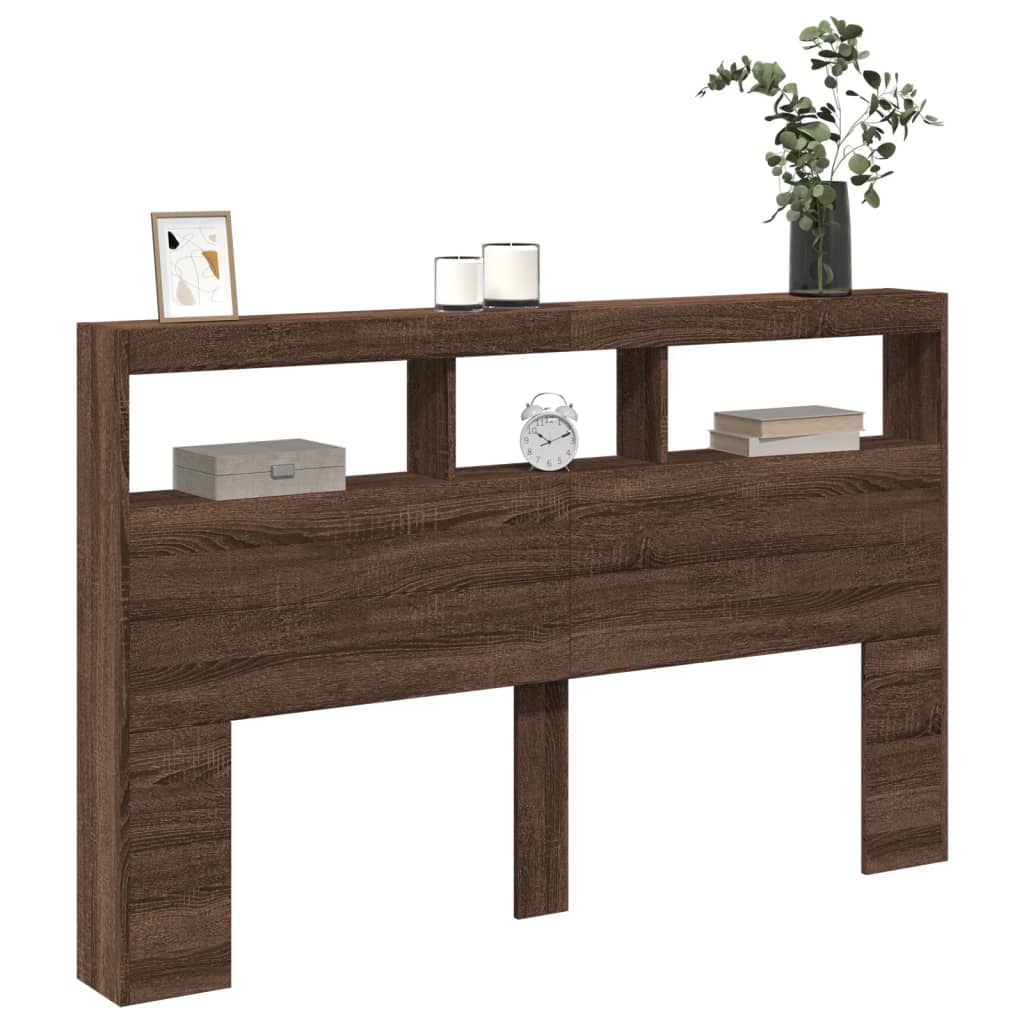 vidaXL Tăblie de pat cu dulap și LED, stejar maro, 160x17x102 cm vidaXL Tăblie de pat cu dulap și LED, stejar maro, 160x17x102 cm
