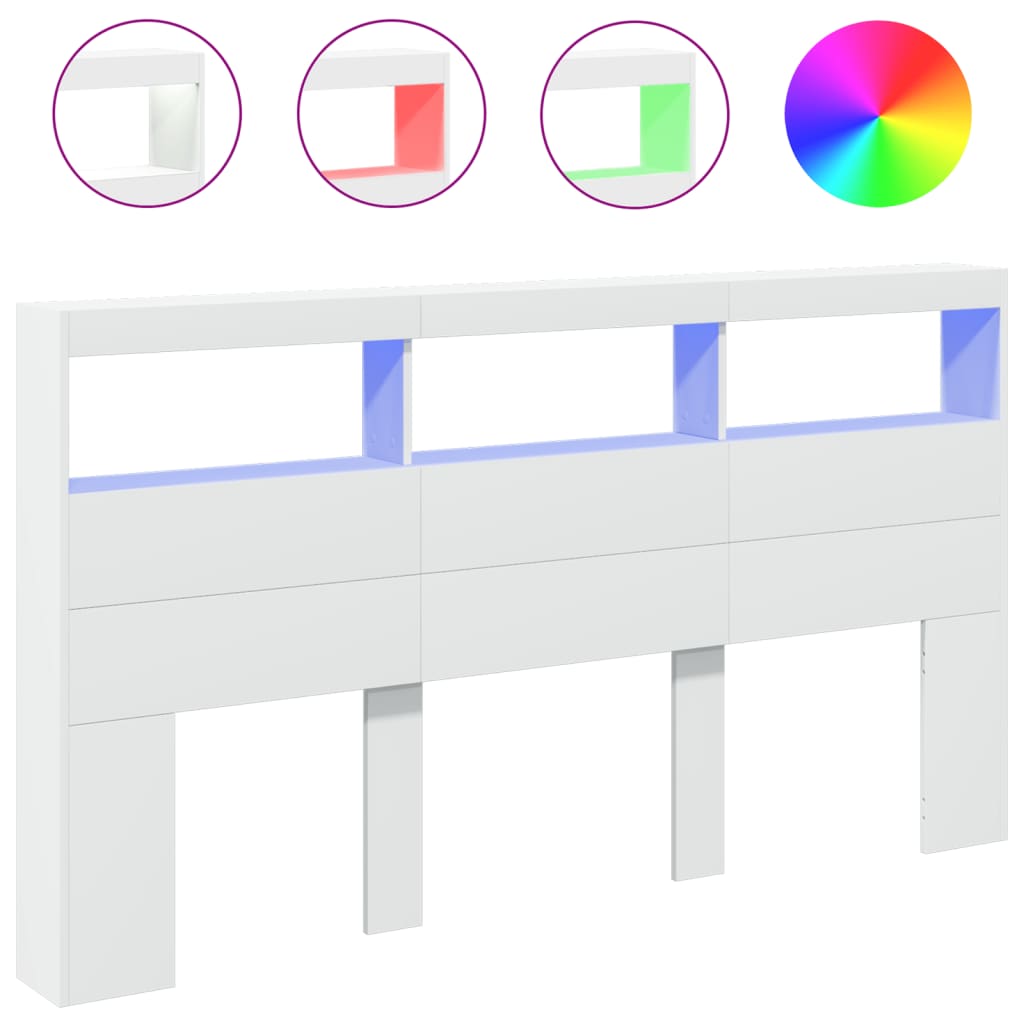 vidaXL Tăblie cu dulap și LED, alb, 180x17x102 cm vidaXL Tăblie cu dulap și LED, alb, 180x17x102 cm