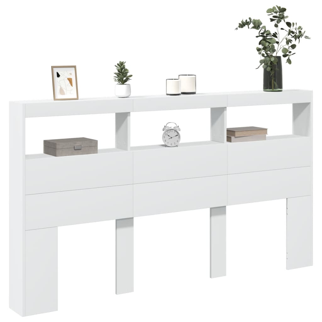 vidaXL Tăblie cu dulap și LED, alb, 180x17x102 cm vidaXL Tăblie cu dulap și LED, alb, 180x17x102 cm