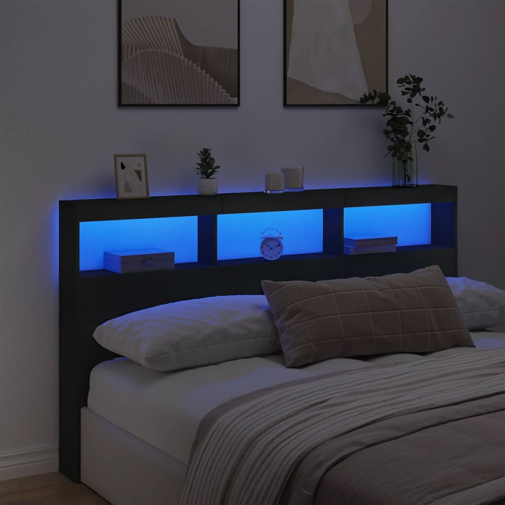 vidaXL Tăblie cu dulap și LED, negru, 180x17x102 cm vidaXL Tăblie cu dulap și LED, negru, 180x17x102 cm