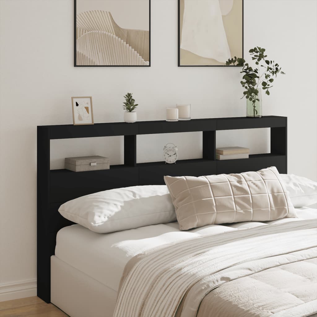 vidaXL Tăblie cu dulap și LED, negru, 180x17x102 cm vidaXL Tăblie cu dulap și LED, negru, 180x17x102 cm