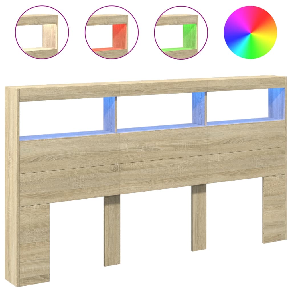 vidaXL Tăblie de pat cu dulap și LED, stejar sonoma, 180x17x102 cm vidaXL Tăblie de pat cu dulap și LED, stejar sonoma, 180x17x102 cm