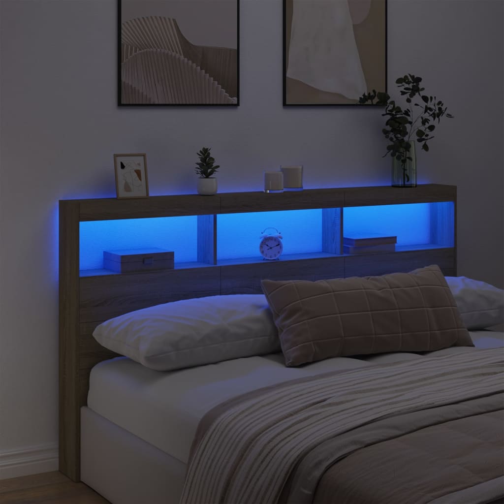 vidaXL Tăblie de pat cu dulap și LED, stejar sonoma, 180x17x102 cm vidaXL Tăblie de pat cu dulap și LED, stejar sonoma, 180x17x102 cm