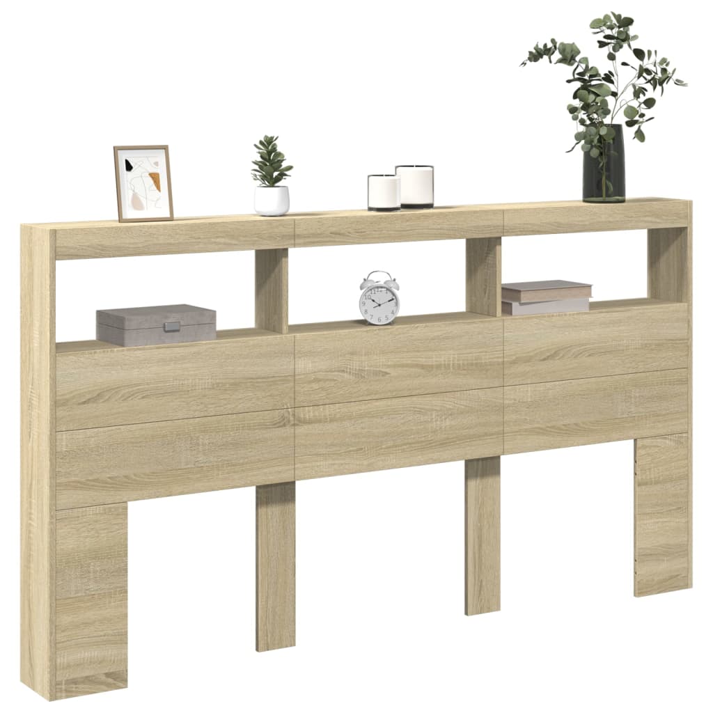 vidaXL Tăblie de pat cu dulap și LED, stejar sonoma, 180x17x102 cm vidaXL Tăblie de pat cu dulap și LED, stejar sonoma, 180x17x102 cm