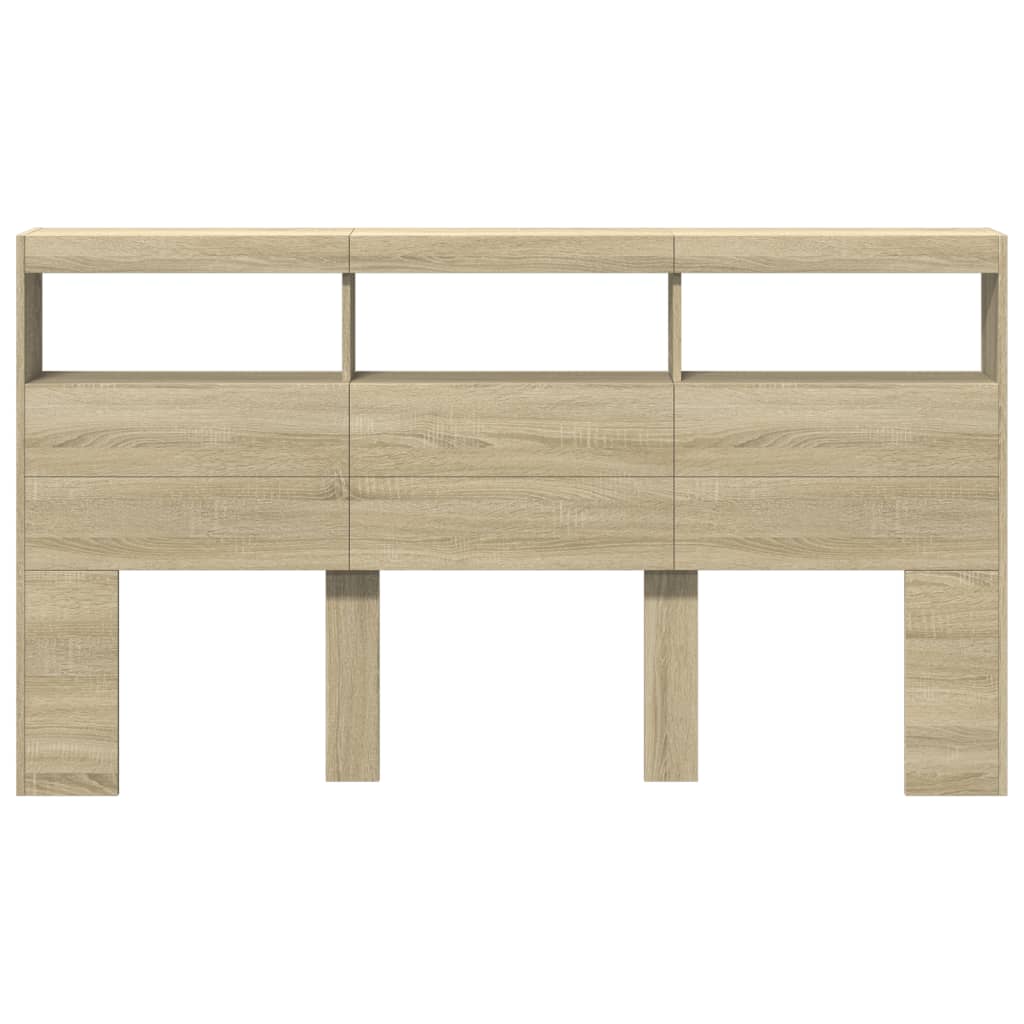 vidaXL Tăblie de pat cu dulap și LED, stejar sonoma, 180x17x102 cm vidaXL Tăblie de pat cu dulap și LED, stejar sonoma, 180x17x102 cm