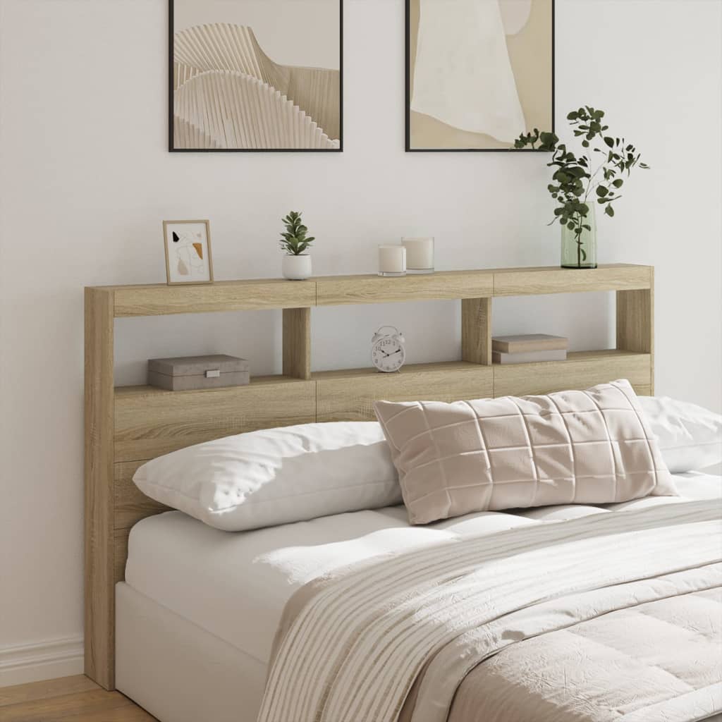 vidaXL Tăblie de pat cu dulap și LED, stejar sonoma, 180x17x102 cm vidaXL Tăblie de pat cu dulap și LED, stejar sonoma, 180x17x102 cm