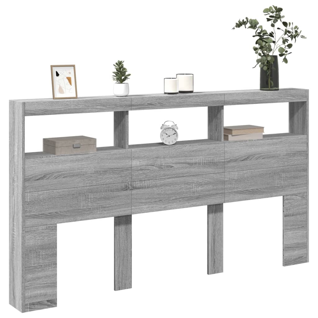 vidaXL Tăblie de pat cu dulap și LED, gri sonoma, 180x17x102 cm
