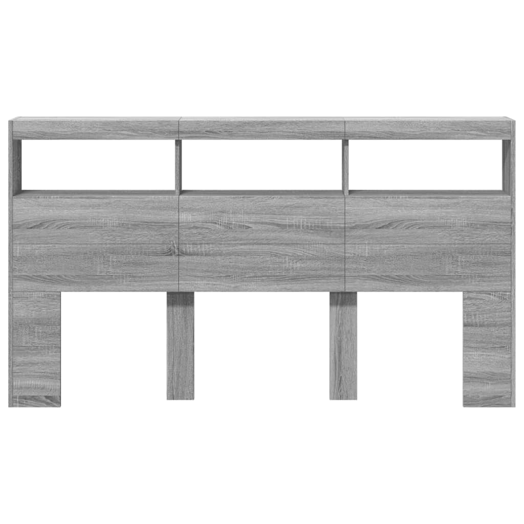 vidaXL Tăblie de pat cu dulap și LED, gri sonoma, 180x17x102 cm