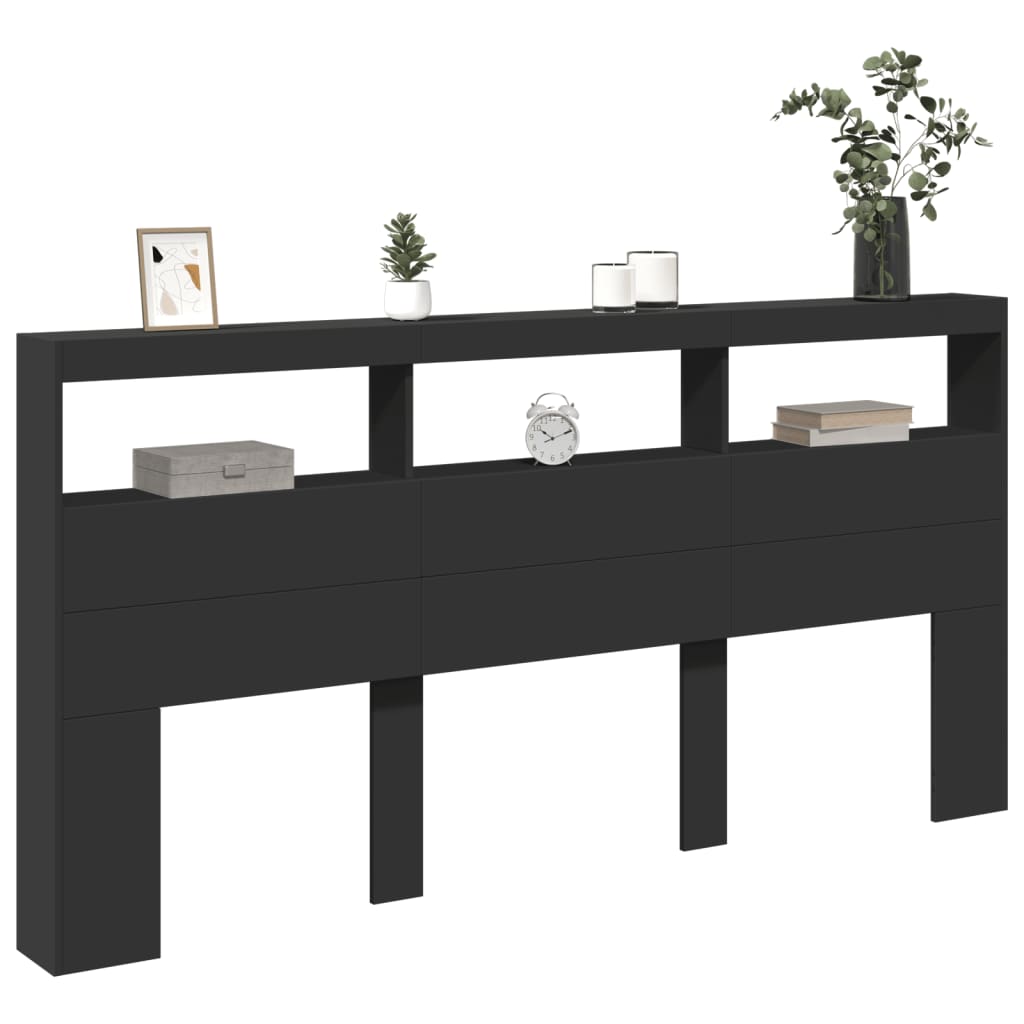 vidaXL Tăblie cu dulap și LED, negru, 200x17x102 cm vidaXL Tăblie cu dulap și LED, negru, 200x17x102 cm