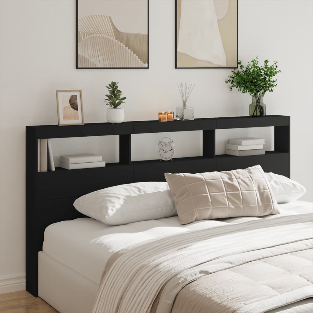 vidaXL Tăblie cu dulap și LED, negru, 200x17x102 cm vidaXL Tăblie cu dulap și LED, negru, 200x17x102 cm